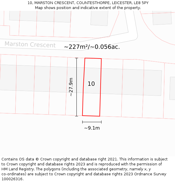 10, MARSTON CRESCENT, COUNTESTHORPE, LEICESTER, LE8 5PY: Plot and title map