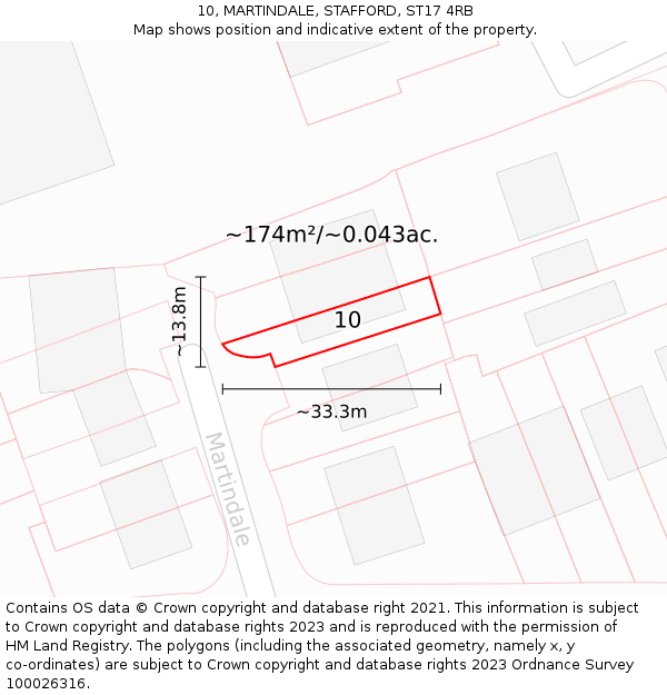 10, MARTINDALE, STAFFORD, ST17 4RB: Plot and title map