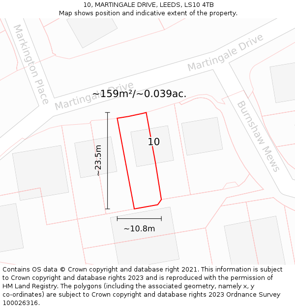 10, MARTINGALE DRIVE, LEEDS, LS10 4TB: Plot and title map