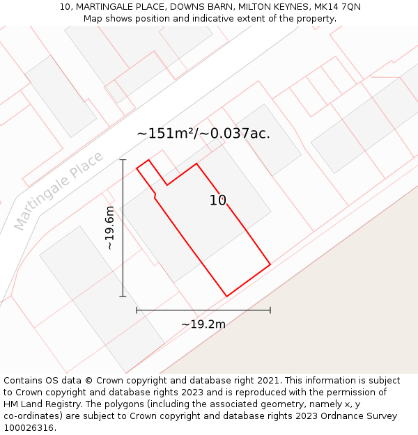 10, MARTINGALE PLACE, DOWNS BARN, MILTON KEYNES, MK14 7QN: Plot and title map