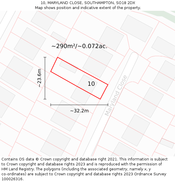 10, MARYLAND CLOSE, SOUTHAMPTON, SO18 2DX: Plot and title map