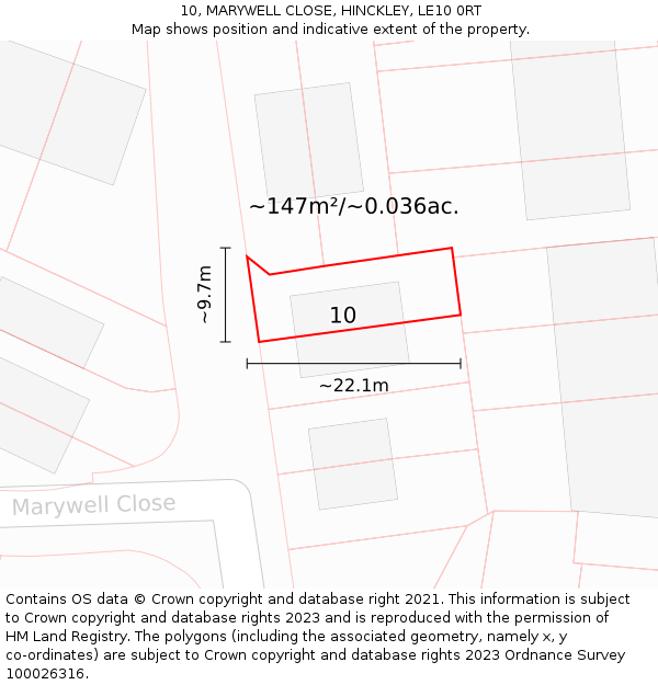 10, MARYWELL CLOSE, HINCKLEY, LE10 0RT: Plot and title map