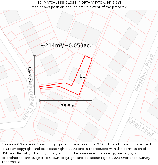 10, MATCHLESS CLOSE, NORTHAMPTON, NN5 6YE: Plot and title map