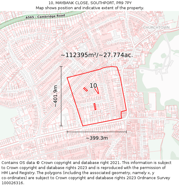 10, MAYBANK CLOSE, SOUTHPORT, PR9 7PY: Plot and title map