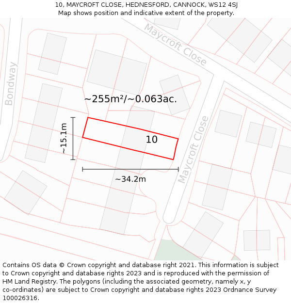 10, MAYCROFT CLOSE, HEDNESFORD, CANNOCK, WS12 4SJ: Plot and title map