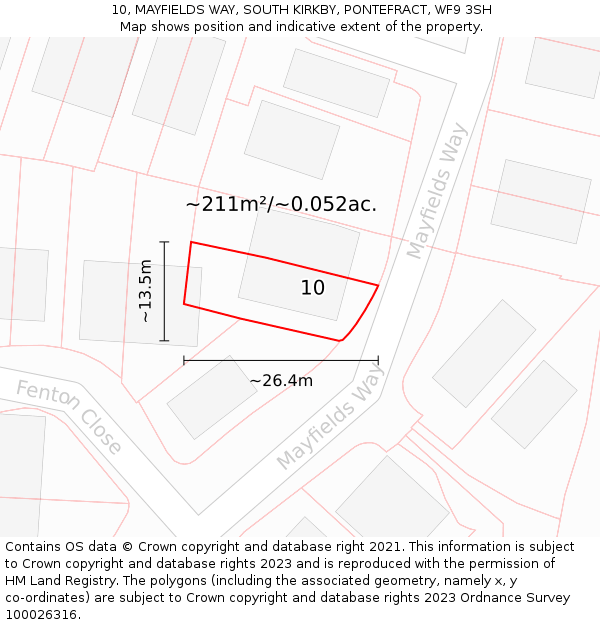10, MAYFIELDS WAY, SOUTH KIRKBY, PONTEFRACT, WF9 3SH: Plot and title map