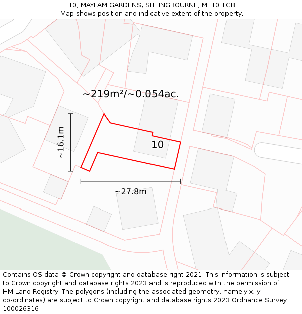 10, MAYLAM GARDENS, SITTINGBOURNE, ME10 1GB: Plot and title map