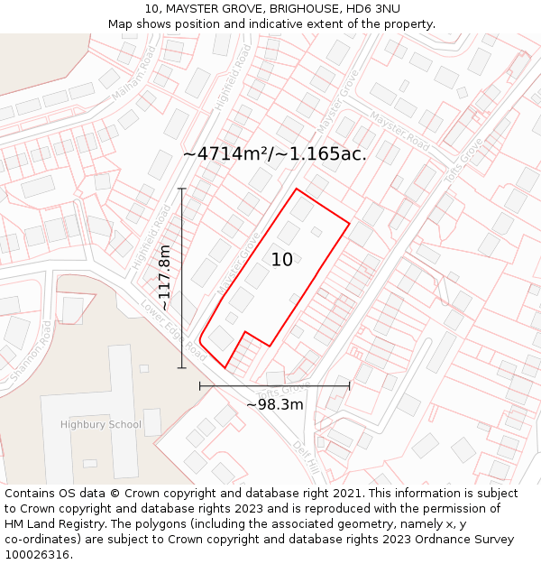 10, MAYSTER GROVE, BRIGHOUSE, HD6 3NU: Plot and title map