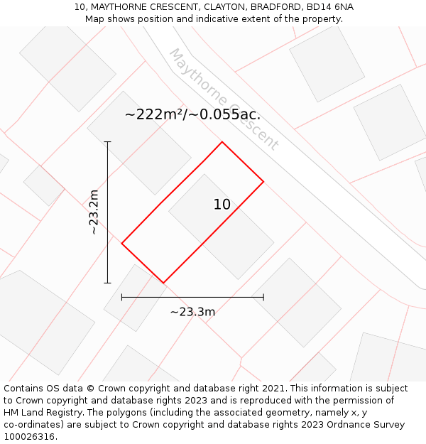 10, MAYTHORNE CRESCENT, CLAYTON, BRADFORD, BD14 6NA: Plot and title map