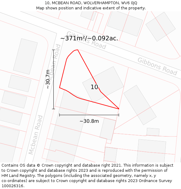 10, MCBEAN ROAD, WOLVERHAMPTON, WV6 0JQ: Plot and title map