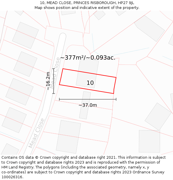 10, MEAD CLOSE, PRINCES RISBOROUGH, HP27 9JL: Plot and title map