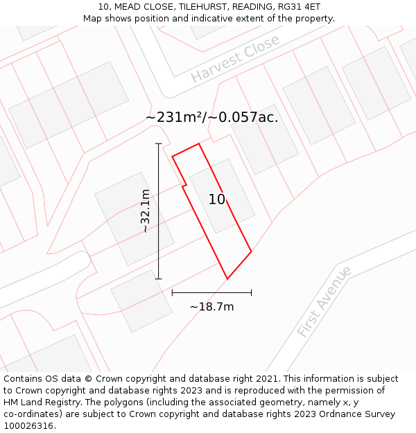 10, MEAD CLOSE, TILEHURST, READING, RG31 4ET: Plot and title map