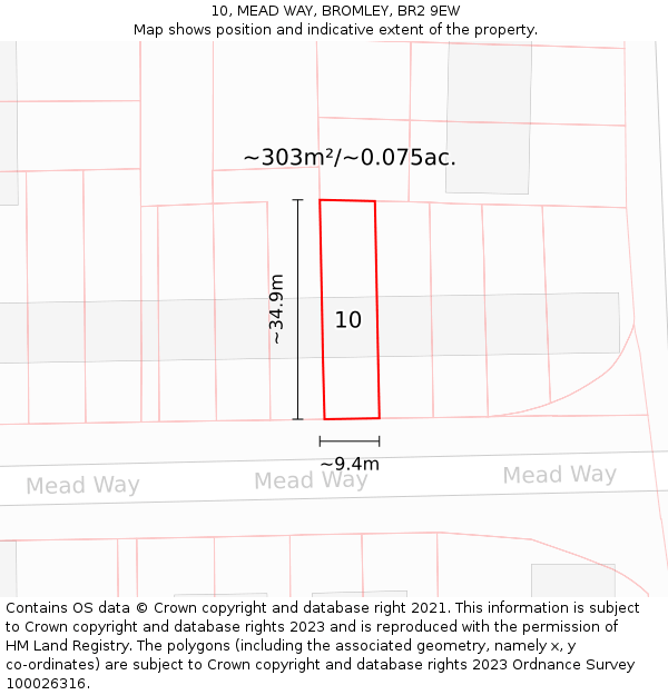 10, MEAD WAY, BROMLEY, BR2 9EW: Plot and title map