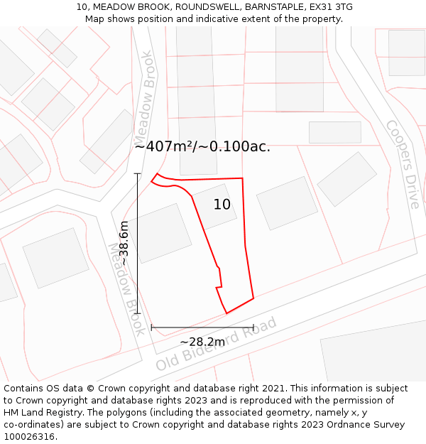10, MEADOW BROOK, ROUNDSWELL, BARNSTAPLE, EX31 3TG: Plot and title map