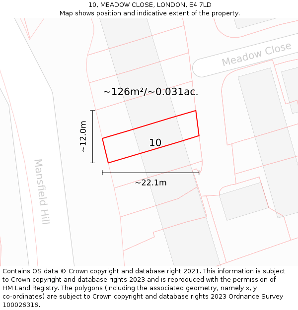 10, MEADOW CLOSE, LONDON, E4 7LD: Plot and title map