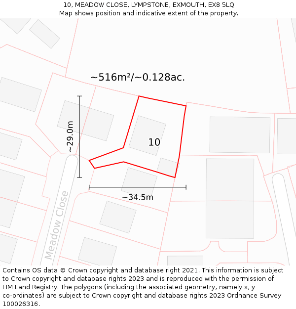 10, MEADOW CLOSE, LYMPSTONE, EXMOUTH, EX8 5LQ: Plot and title map