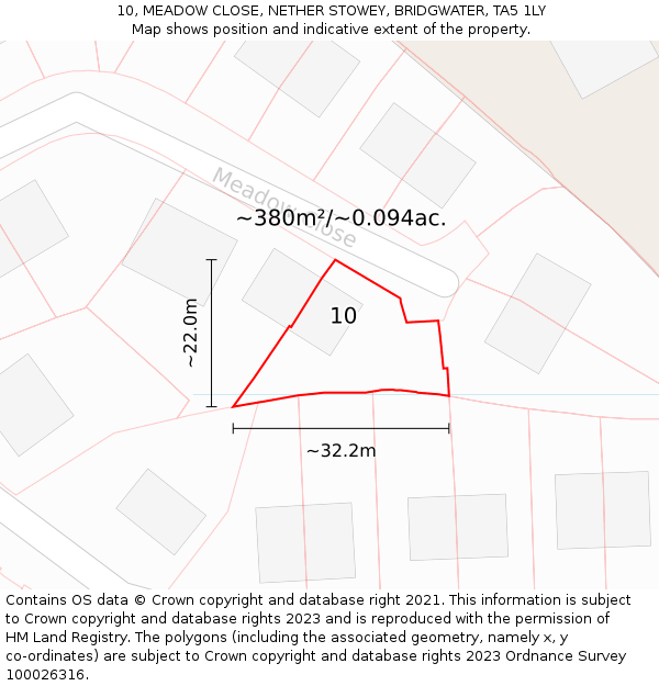 10, MEADOW CLOSE, NETHER STOWEY, BRIDGWATER, TA5 1LY: Plot and title map