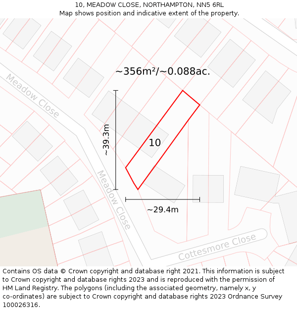 10, MEADOW CLOSE, NORTHAMPTON, NN5 6RL: Plot and title map