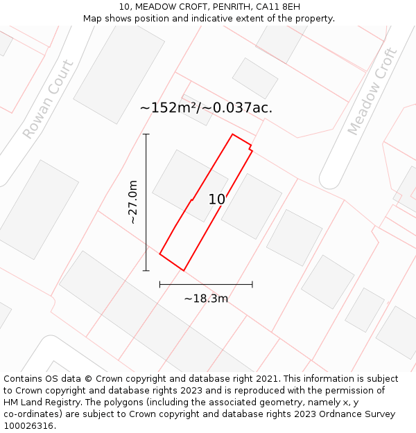 10, MEADOW CROFT, PENRITH, CA11 8EH: Plot and title map