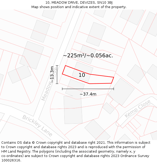 10, MEADOW DRIVE, DEVIZES, SN10 3BJ: Plot and title map