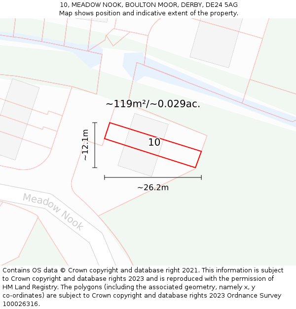 10, MEADOW NOOK, BOULTON MOOR, DERBY, DE24 5AG: Plot and title map