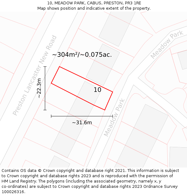 10, MEADOW PARK, CABUS, PRESTON, PR3 1RE: Plot and title map