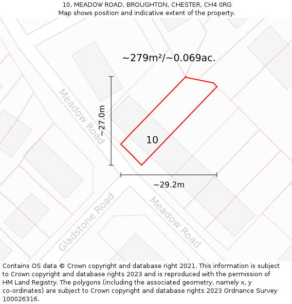 10, MEADOW ROAD, BROUGHTON, CHESTER, CH4 0RG: Plot and title map