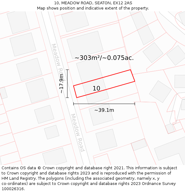 10, MEADOW ROAD, SEATON, EX12 2AS: Plot and title map
