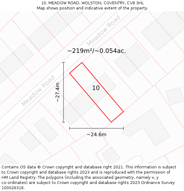 10, MEADOW ROAD, WOLSTON, COVENTRY, CV8 3HL: Plot and title map