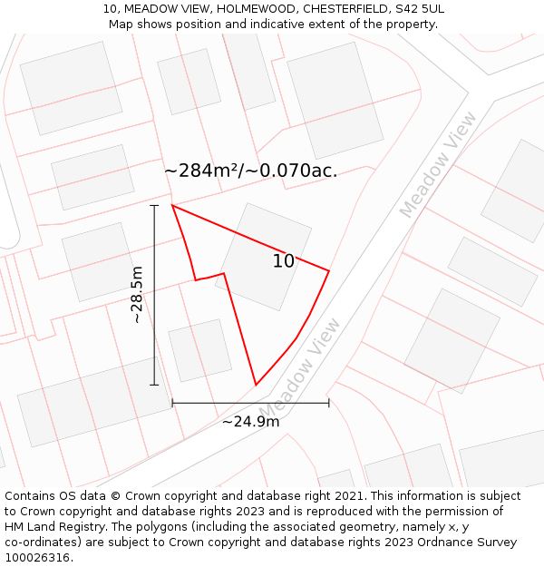 10, MEADOW VIEW, HOLMEWOOD, CHESTERFIELD, S42 5UL: Plot and title map