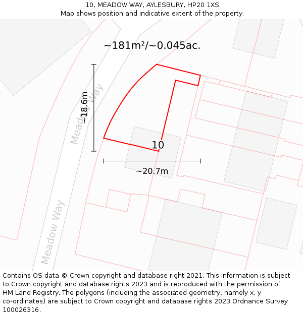 10, MEADOW WAY, AYLESBURY, HP20 1XS: Plot and title map