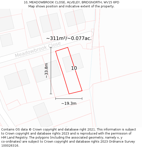 10, MEADOWBROOK CLOSE, ALVELEY, BRIDGNORTH, WV15 6PD: Plot and title map