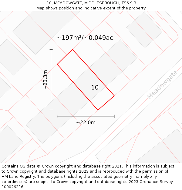 10, MEADOWGATE, MIDDLESBROUGH, TS6 9JB: Plot and title map