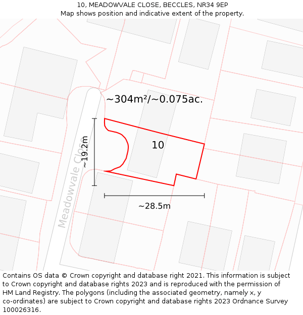 10, MEADOWVALE CLOSE, BECCLES, NR34 9EP: Plot and title map