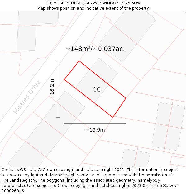 10, MEARES DRIVE, SHAW, SWINDON, SN5 5QW: Plot and title map