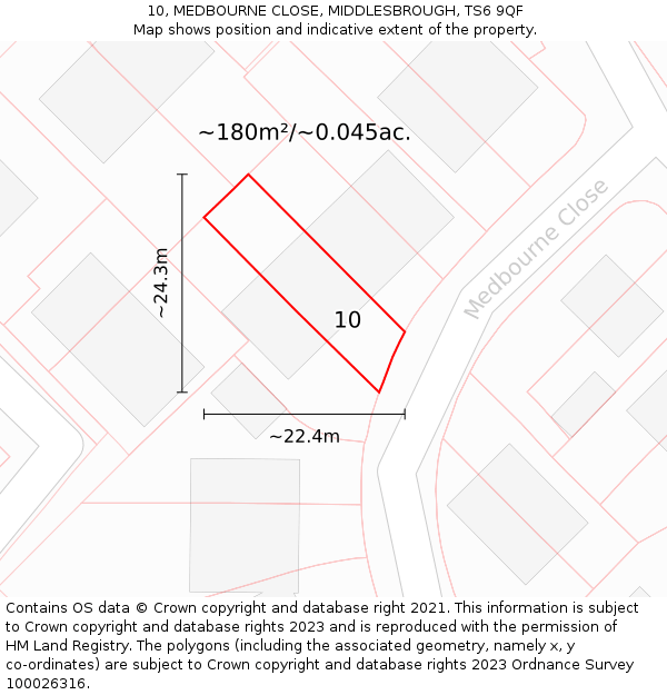 10, MEDBOURNE CLOSE, MIDDLESBROUGH, TS6 9QF: Plot and title map