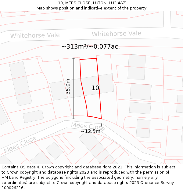10, MEES CLOSE, LUTON, LU3 4AZ: Plot and title map