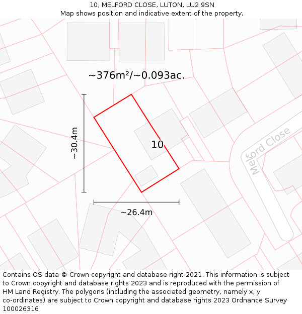 10, MELFORD CLOSE, LUTON, LU2 9SN: Plot and title map