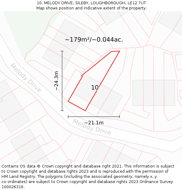 10, MELODY DRIVE, SILEBY, LOUGHBOROUGH, LE12 7UT: Plot and title map