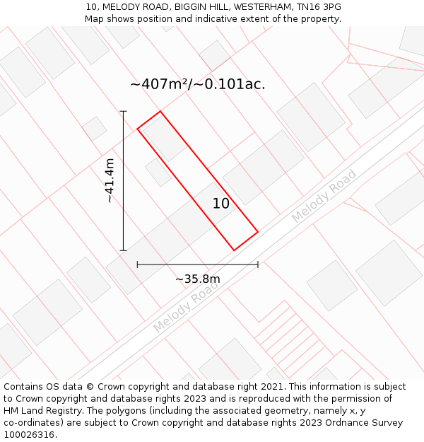 10, MELODY ROAD, BIGGIN HILL, WESTERHAM, TN16 3PG: Plot and title map