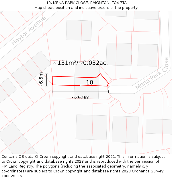 10, MENA PARK CLOSE, PAIGNTON, TQ4 7TA: Plot and title map