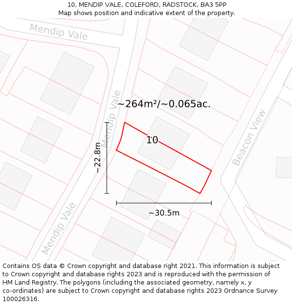 10, MENDIP VALE, COLEFORD, RADSTOCK, BA3 5PP: Plot and title map