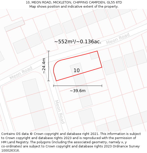 10, MEON ROAD, MICKLETON, CHIPPING CAMPDEN, GL55 6TD: Plot and title map