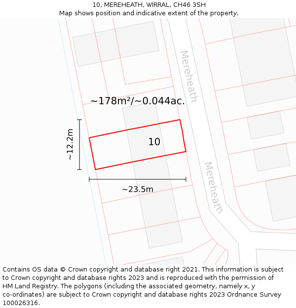 10, MEREHEATH, WIRRAL, CH46 3SH: Plot and title map