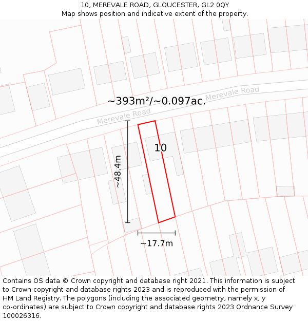 10, MEREVALE ROAD, GLOUCESTER, GL2 0QY: Plot and title map