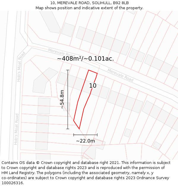 10, MEREVALE ROAD, SOLIHULL, B92 8LB: Plot and title map