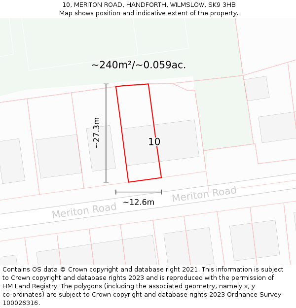 10, MERITON ROAD, HANDFORTH, WILMSLOW, SK9 3HB: Plot and title map