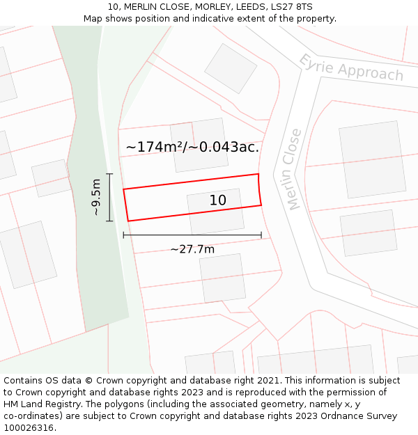 10, MERLIN CLOSE, MORLEY, LEEDS, LS27 8TS: Plot and title map