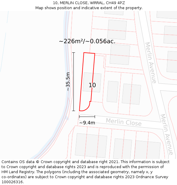 10, MERLIN CLOSE, WIRRAL, CH49 4PZ: Plot and title map