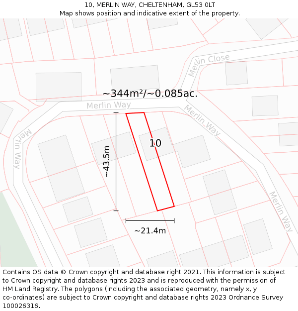 10, MERLIN WAY, CHELTENHAM, GL53 0LT: Plot and title map